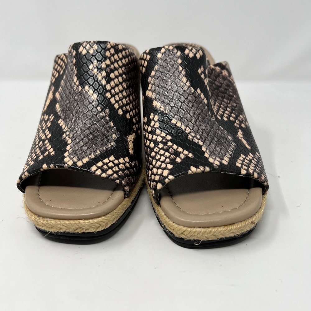 Enzo Angiolini Womens 8.5 Espadrille Wedge Mules Snake Print Slip-On Sandals